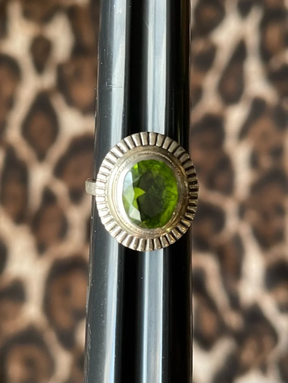 Peridot Sterling Silver Sunray Textured Vintage Ring Artisan Handmade